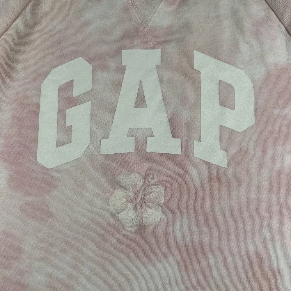 Gap Shirt Womens Small Pink Tie Dye Terry Raglan Short Sleeve GAP Logo Hibiscus - Picture 2 of 14